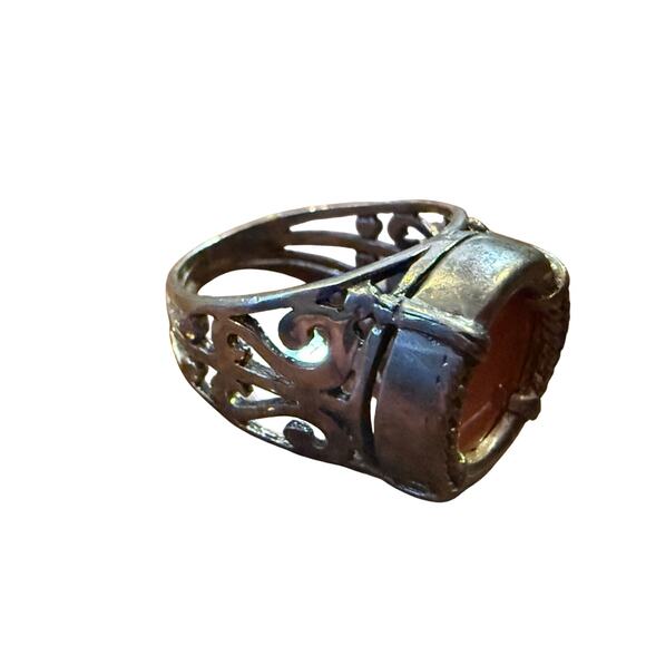 Vintage 925 Sterling Silver Carnelian Ring Filigree Boho Statement SZ.8 Courage - Picture 14 of 16